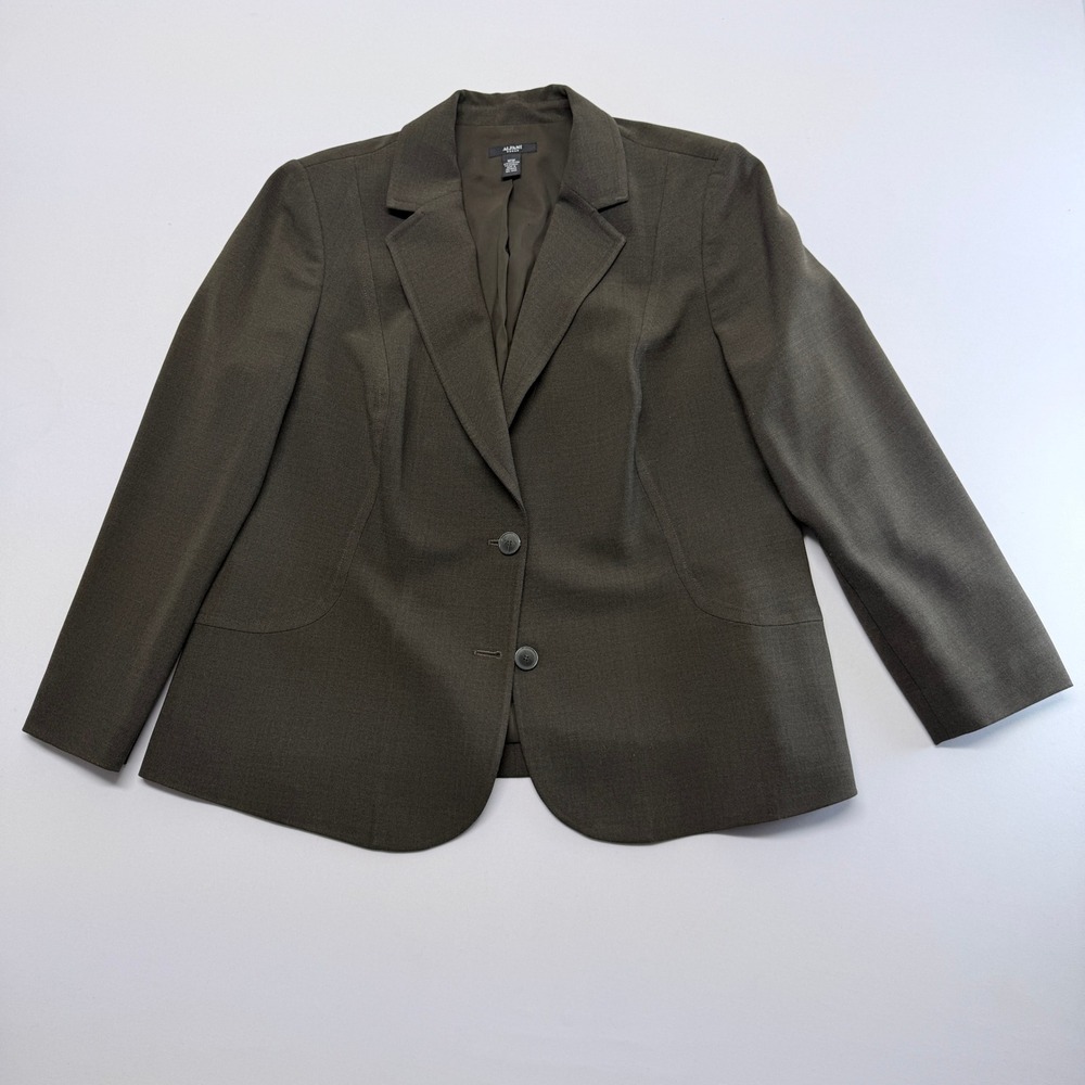 Alfani Woman Olive Green Two Button Blazer Jacket Size 16W Stretch Professional
